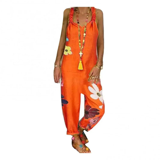 🌸 Boho Floral Print Black Jumpsuit