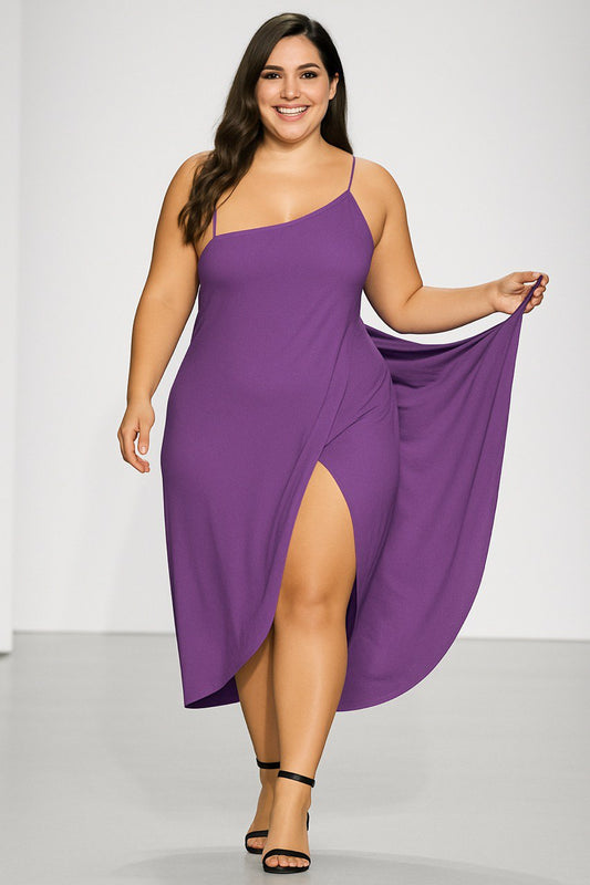 Elegant Burgundy Asymmetrical Beach Cover-Up Dress – Plus Size