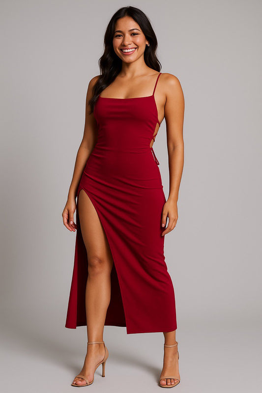 Crimson Seduction Backless Slit Dres