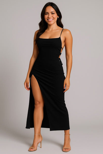 Crimson Seduction Backless Slit Dres